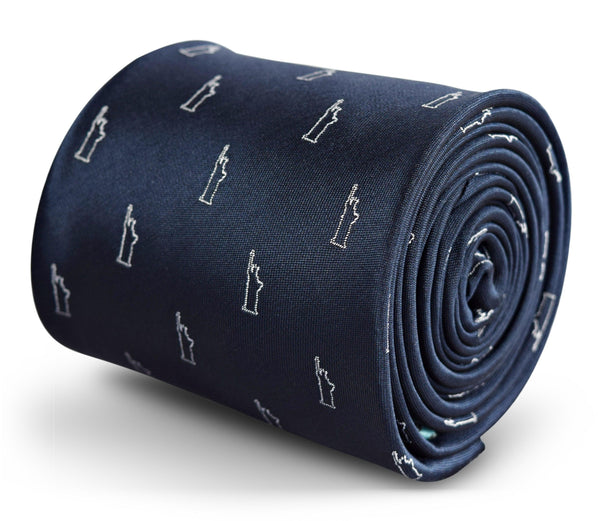 navy blue tie with statue of liberty design